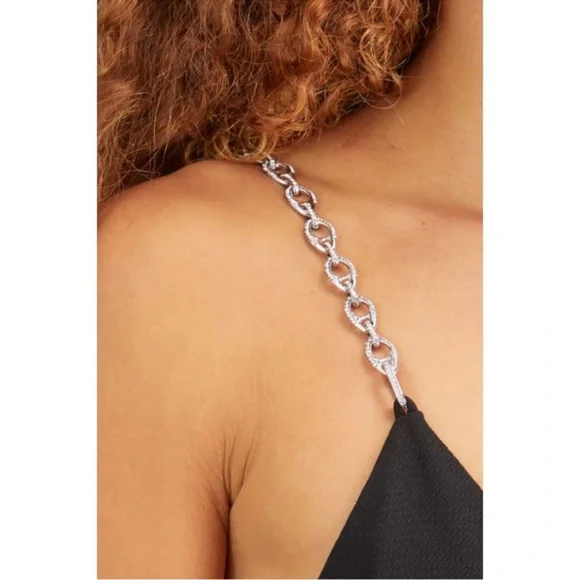 Jonathan Simkhai Ellis Crystal Strap Cut Out Mini Dress Size 4 Black/Silver - Picture 3 of 16